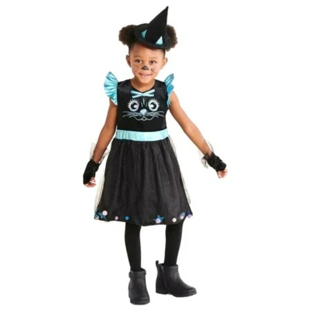 2-3T Cat Witch Costume Glitter Tutu Dress & Hat